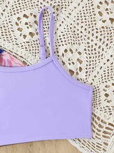 Little Big Girls Tropical Print 3 Piece Swim Set Kimono Cover Up with Padded Bikini Top3