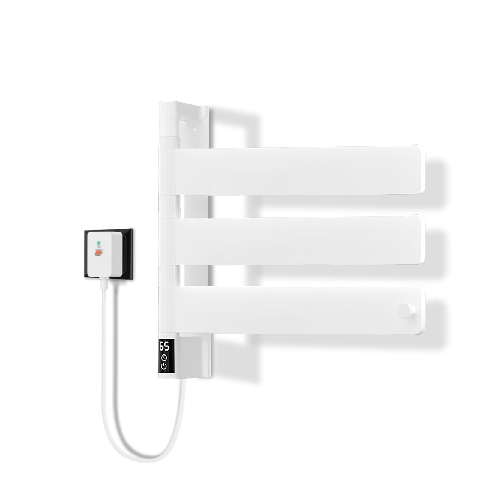 TINS Handtuchheizkörper Elektrisch Weiß Badheizkörper Elektrisch mit LED Anzeige 180° Drehung Elektrischer Handtuchhalter mit Timer/Einstellbarer Temperatu Intelligenter Thermostat-35.1×44.4×9.5 cm