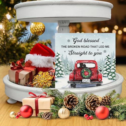 Image of Couple Christmas Decor, Anniversary Wedding Gifts for Boyfriend Girlfriend Husband Wife, Seasonal Christmas Holiday Home Office Decorations for Desk Table Shelf 5 X 5 Inches