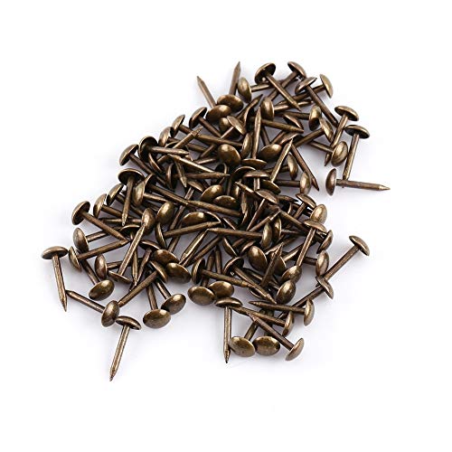 Fdit 100Pcs Upholstery Nails Antique Brass Finish Upholster Nails Pins Furniture Tacks for Upholstered Furniture Cork Board or DIY Projects(6 * 14mm-glossy) - Image 2