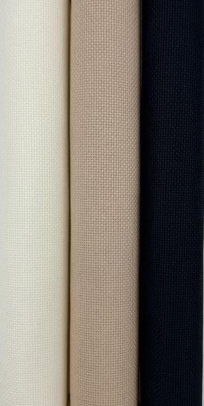 Image of KCS 3 pc of 15 inch x 18 inch(38cmx45cm) Counted Cross Stitch Cotton Aida Cloth Needlework Rolled Fabric Box,16CT,Antique White+Khaki+Black