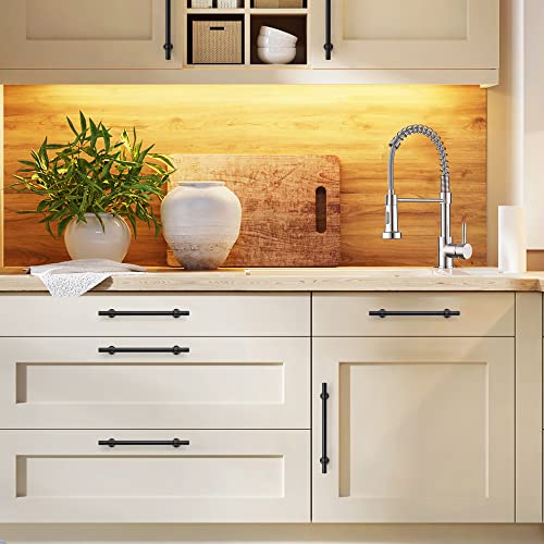 Image of Ravinte 5 Pack 8-13 /16 Inch Cabinet Pulls Kitchen Cupboard Handles with Round Base Matte Black Drawer Pulls Cabinet Handles 8-13 /16 inch Length,6-1 /4 inch Hole Center