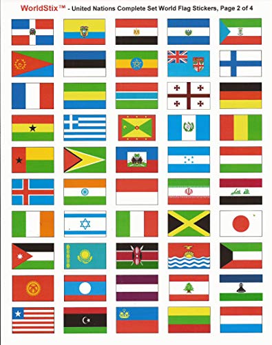 World Flag Stickers - United Nations Sticker Set; 1.5" x 1" Self Adhesive Stickers for Every International Country in The United Nations Plus 7 UN Stickers, 200 Sticker Flags Total Made in USA
