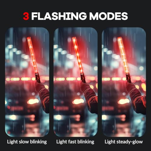 Image of E-riding 10 Pack 21 Inch Red Traffic Wand with 3 Flashing Modes