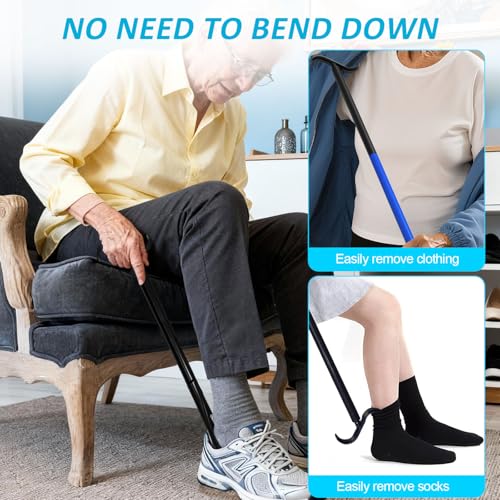 MXCOIRTP Assistive Device No Bending Kit for Elderly -Sock Aids, Foldable Reacher Grabber with 360° Rotating Jaw & Magnet, Long Shoe Horn Handle & Dressing Stick & Back Scratcher for Seniors, Disabled - Image 4