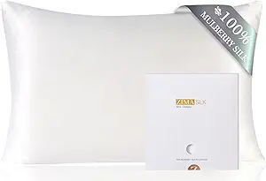 ZIMASILK 100% Pure Mulberry Silk Pillowcase for Hair and Skin Health,Soft and Smooth,Both Sides Premium Grade 6A Silk,600 Thread Count,with Hidden Zipper,1pc(Standard 20''x26'',White)