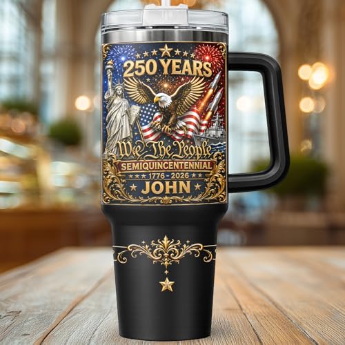Image of Personalized 250th Anniversary Of America Tumbler - Custom Patriotic USA Flag 1776-2026 Gifts - US Eagle Freedom Cup 40oz A2 - American Independence Celebration Gifts For Men Women