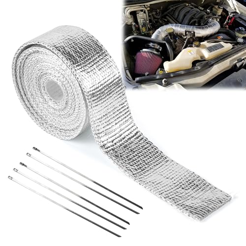xyuayamz Cinta Anticalorica para Escapes, Cinta de Escape Termica Moto con 5 Bridas, Protector Térmico para Colectores de Escape de Moto y Coches También, 1 Piezas, 5m x 5cm
