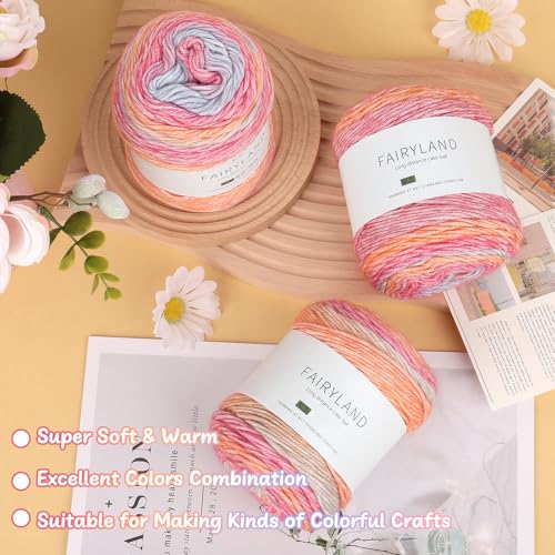 Image of Aeelike Gradient Yarn for Crocheting, 3 Skeins Cake Yarns 100g (3.52 oz) 245m (267 Yards) # 3 Light Weight Super Soft Ombre Yarns for Making Blanket Scarves Sweaters, Pink Purple Gradient