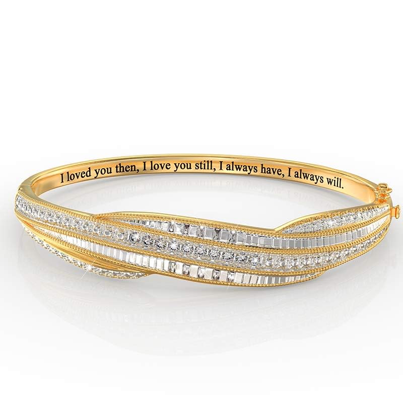 Diamond Forever Sentiment Bangle | Women's Bracelets | Gold Tone Jewelry | Romantic Jewelry | Gifts for Her | I Love You Inscription | Includes 20 Genuine Handset Diamonds #9474-01072