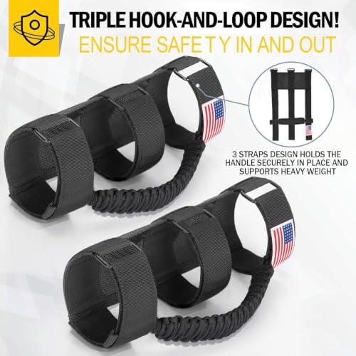 Image of moveland 4 Pack Roll Bar Grab Handles with US Flag for Jeep Wrangler, Black