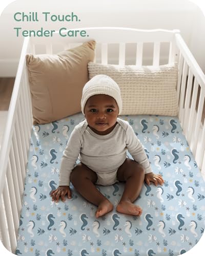 Image of Crib Sheets 2 Pack, Fitted Crib Sheet for Standard Crib Mattress 28x52x9, Ultra Soft Jersey Knit, Breathable Stretchy Deep Pocket, Snug Fit Stays Put, Baby Crib Mattress Sheet