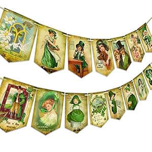 Haimimall St Patricks Day Banner 15pcs Lucky Shamrock St Patricks Day Sign for Holiday Home Decor