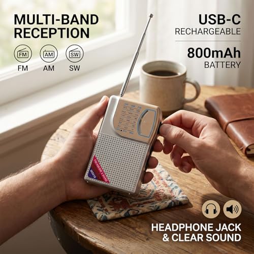 Radio portátil AM FM SW con batería recargable y antena miniatura 4
