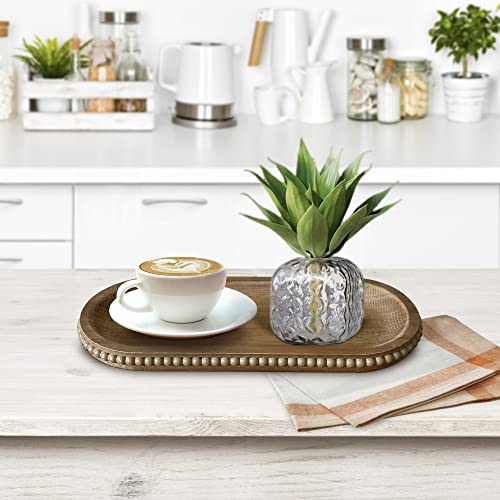 dwellington Wooden Farmhouse Decorative Tray, 11.8in Rustic Beaded Tray for Living Room Decor, Kitchen Table Décor, Oval Coffee Table Serving Tray (Natural) by dwellington - Image 6