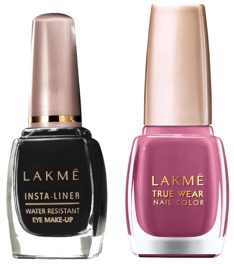 Image of LAKME Insta Semi-Matte Finish Eye Liner, Black, 9ml & True Wear Nail Color, Shade TT20, 9ml