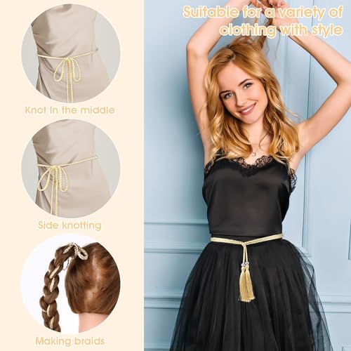 Giantree Tassel Braided Waist Belt for Women, Skinny Tassel Braided Bowknot Waist Rope Belt for Skirt Dress4