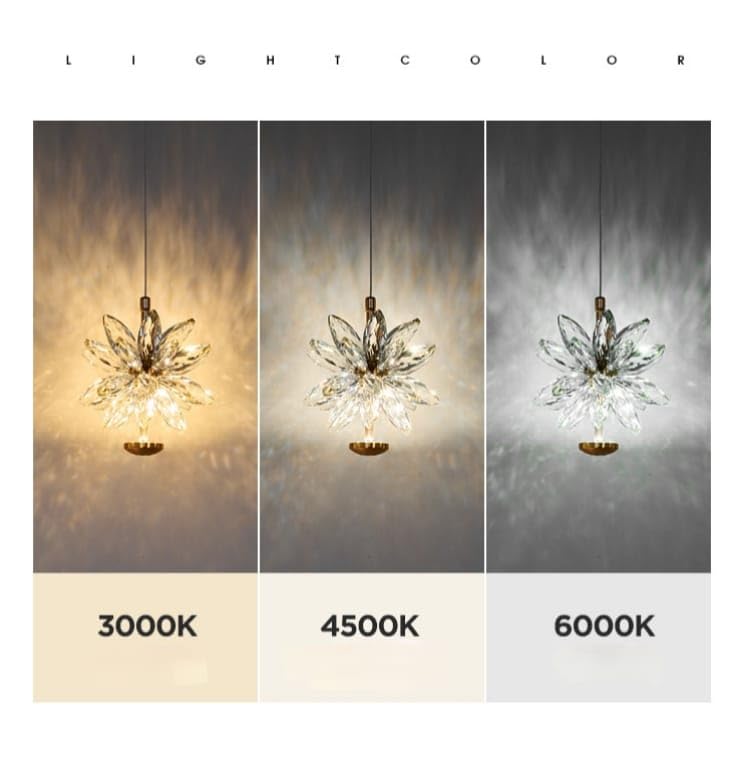 Image of Glowave Modern Gold Finish Luxury Crystal Flower LED Bedside Pendant Hanging Light Ceiling Lamp Light Fixture - Trichromatic | Warm White, White, Natural White | (844-1P Flower)