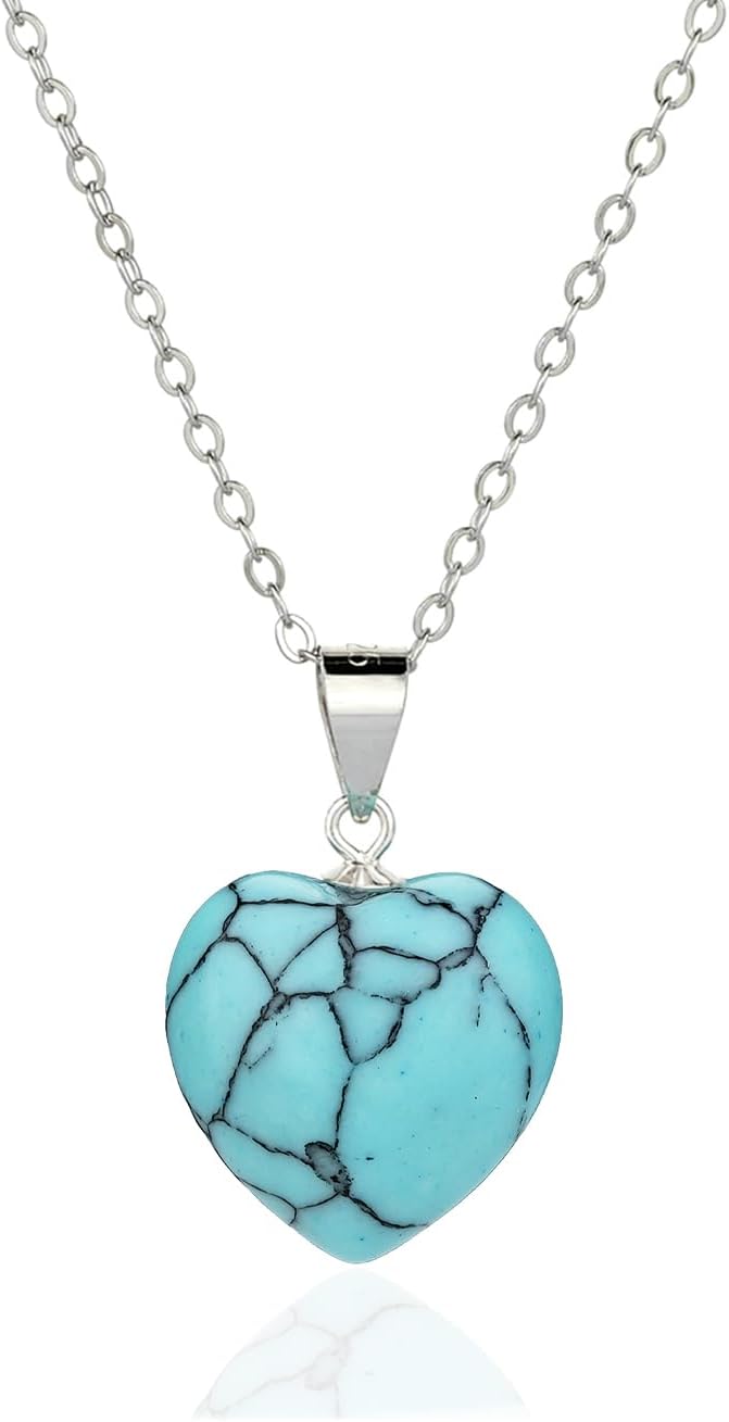 925 Sterling Silver Heart Gemstone Pendant Necklace for Women Natural Heart Stone Healing Crystal S925 Jewelry Gift