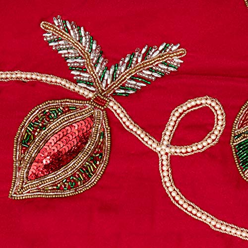 Vickerman 72" Red Beaded Ornament Velvet Christmas Tree Skirt - Red Velvet Tree Skirt - Beaded Tree Skirt with Sequins, Jewels and Pearls - Reliable and Durable