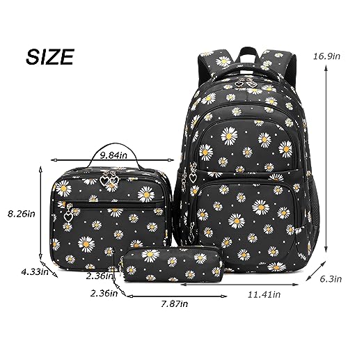 ZHIERNA Daisy Printed Backpack for Girl Kid 3pcs Set Bookbag with