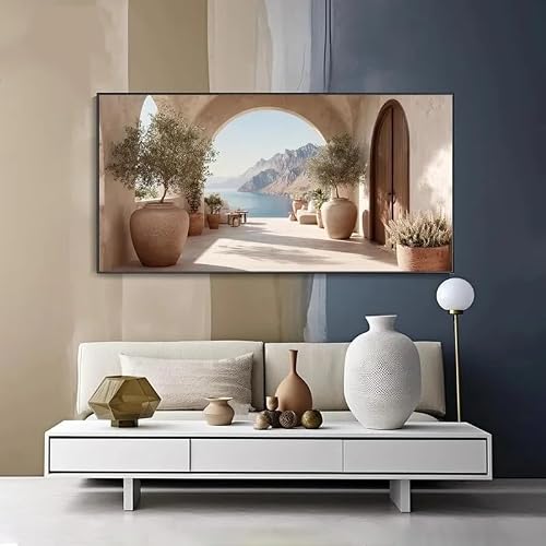 LTjiajuypd Modern Abstract Style Archway View With Olive Trees Sea Landscape Print Art Wall Canvas Painting(70X140cm)