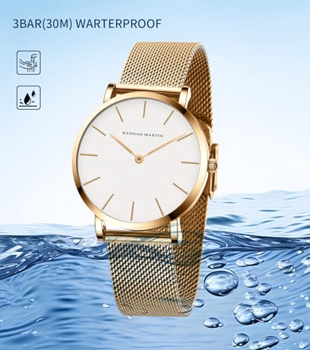 Image of HANNAH MARTIN Watches for Women Analog Women's Watch with Stainless Steel Expansion Band Minimalist Slim Dial 30M Waterproof Ladies Dress Wristwatch for Casual Daily Business