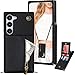 Ephoou Crossbody Women Wallet Case for Samsung Galaxy S23 with Card Holder, Removable Shoulder Lanyard Strap Purse Cover for Samsung Galaxy S23 Zipper Phone Case Black