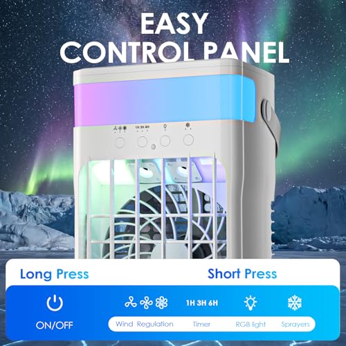 Portable Air Conditioners - Compact AC Unit with 1600ML Water Reservoir, Dual Spray Ports, 3 Fan Speeds, Timers, and 10 Colorful Light Options for Home, Camping, and Office Use - Image 7