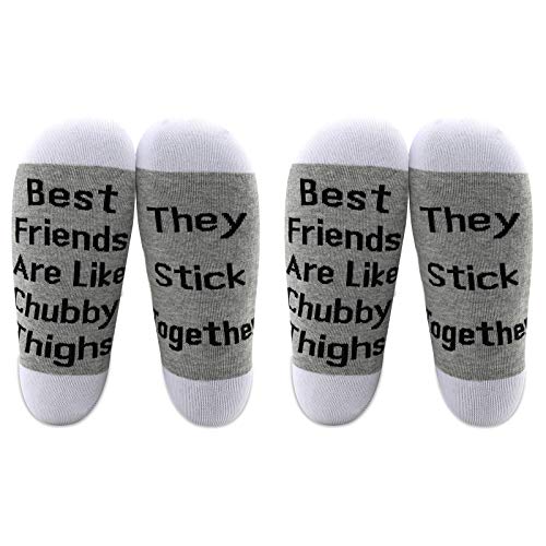 LEVLO Friend Gifts Best Friends are Like Chubby Thighs They Stick Together Cotton Socks Birthday Gifts (2 Pairs/Set - Mid Calf - 1)