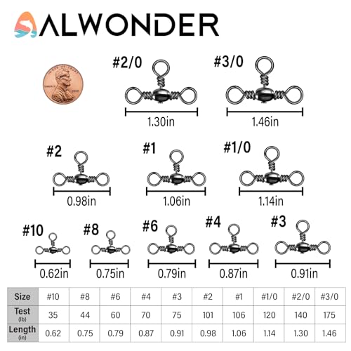 Image of Alwonder 3-Way Fishing Barrel Swivels, 35-175Lb, Pack of 50
