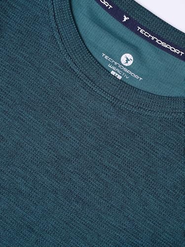 Image of TECHNOSPORT Women Relaxed Fit Cubic Melange Round Neck T-Shirt | Quick Dry Polyester Casual Tee with UPF 50+ UV Protection, Anti-Microbial & Double Cool Technology
