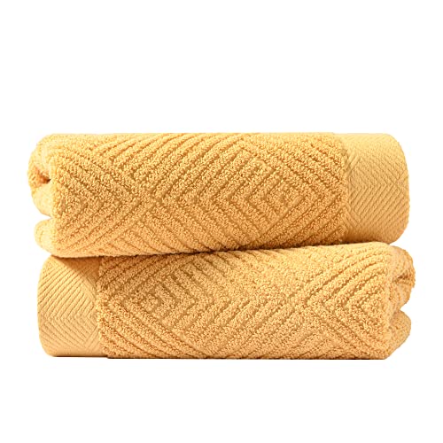 sense gnosis Yellow Hand Towels Set of 2 Striped Weave 100% Terry Cotton Towel Super Soft Highly Absorbent Face Towel for Bathroom 13" X 29" - Image 2