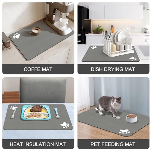 Napfunterlage Hund,Futtermatte Katzen Saugfähige Schnelltrocknend Hundenapf Unterlage,rutschfeste Haustier Fütterung Matte Napfunterlage Hund Haustiere Napfunterlage Katzenmatte (Grau, 30x50cm)