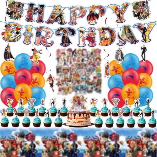98pcs Birthday Party Supplies, Party Decorations Set Include Stickers, Happy Birthday Banner, Cupcake Toppers, Tablecloth, Latex Balloons, Hanging Swirl for Teen Kids