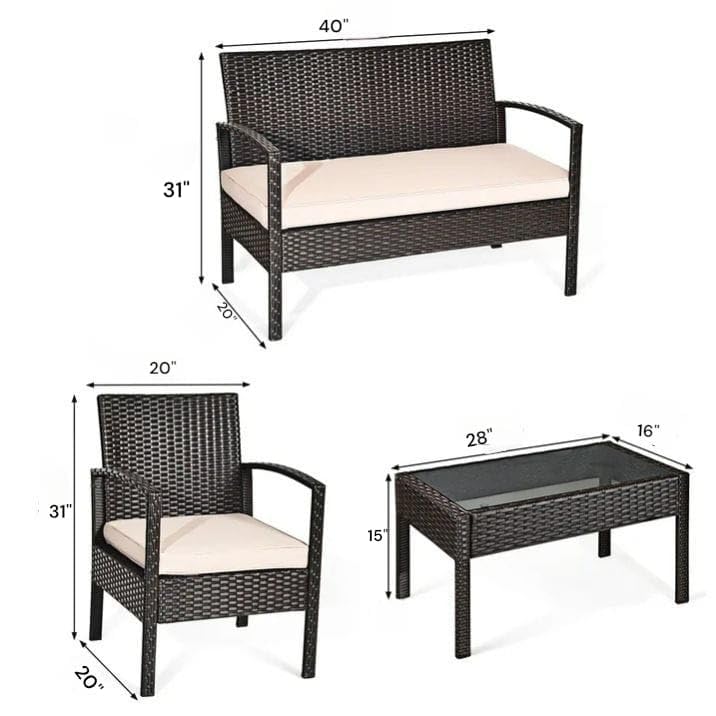 Image of PRATHAM India Outdoor Indoor 4 Piece Patio Furniture Sofa Set Conversation Set Waterproof with Washable Soft Cushion and Center Table Wicker for Balcony and Gardens