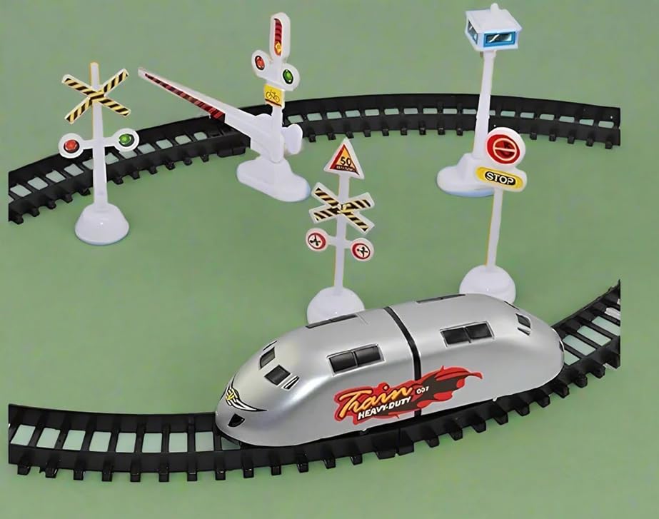 Image of Electric Bullet Train Toy Set with Curved Track & Railway Signals | Realistic Train Engine, Track Accessories, Interactive Playset | Educational Gift for Kids Boys & Girls