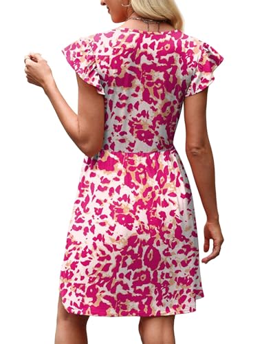 Image of OFEEFAN Summer Dresses for Women Beach Vacation Clothes V Neck Ruffle Sleeve Babydoll Dress Elegant Classy Sundress
