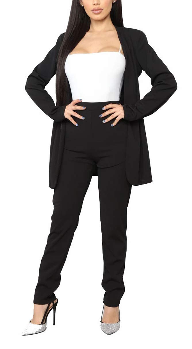 Aro Lora Women’s 2 Piece Outfit Casual Solid Open Front Blazer and Pencil Pant Suits Set