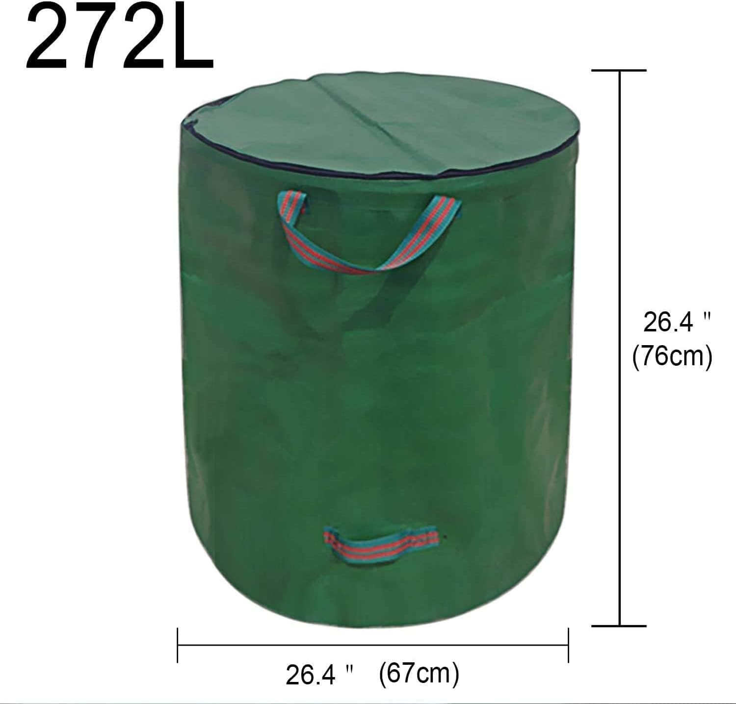 Sac à déchets de jardin – Sac de jardin avec couvercle – 272 L – Sac à déchets de jardin pliable autoportant avec 4 poignées, fermeture éclair étanche pour déchets de jardin, feuilles, pelouse