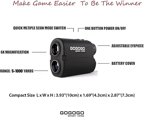 Miniatura 11 de Gogogo Sport Vpro Telémetro láser GS03 para golf/caza, 1000/1200 yardas con aumento 6X vista ultra clara, ligero, pendiente, buscador de alfileres