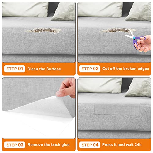 Self Adhesive Fabric Repair Patch, 4x63 inch Canvas Repair Tape, Fabric Repair Kit for Furniture, Sofas, Car Seats, Headboards, Chairs, Couchs (Grey) - Thumbnail 3