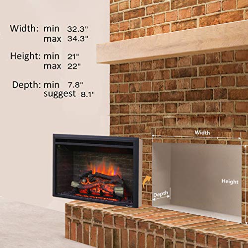 Image of PuraFlame Western Electric Fireplace Insert with Fire Crackling Sound, Remote Control, 750 /1500W, Black, 33 5 /64 Inches Wide, 21 Inches High