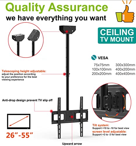 Image of 24x7 eMall 3 feet, Heavy Duty Full Motion Cantilever Tilt Swivel Ceiling Mount Bracket for 26 inch inch to 55 inch LED, LCD and Plasma TV for VESA sizes 100 x 100 upto 400 x 400 mm (Ceiling Swivel 26''- 55'')