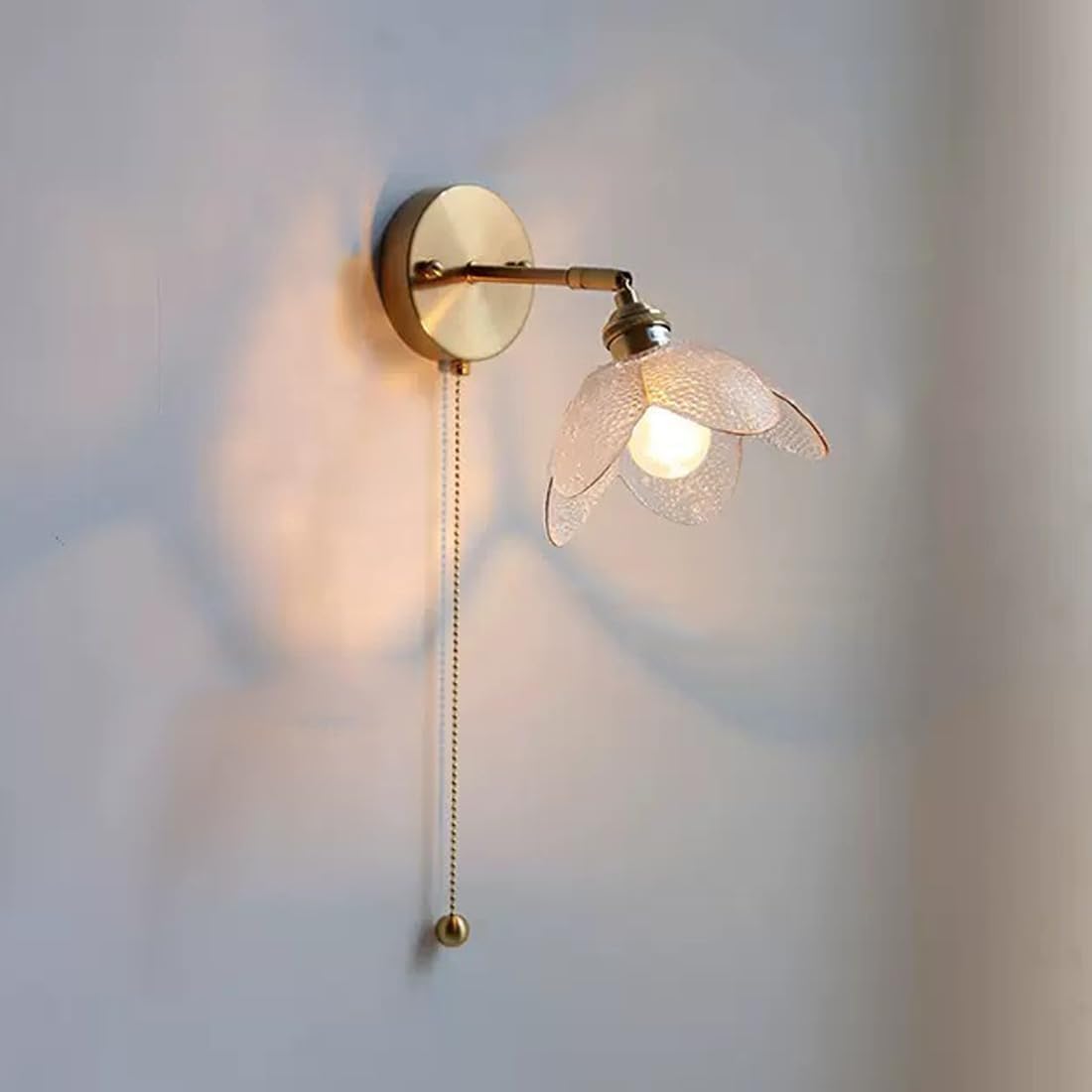 Modern Light Luxury Vintage Glass Wall Sconce Farmhouse Bedroom Wall Lamp with Switch with Chain Smoke Gray Wired Bedside Wall Lamp for Kids Girls Room Bathroom Mirror Living Room