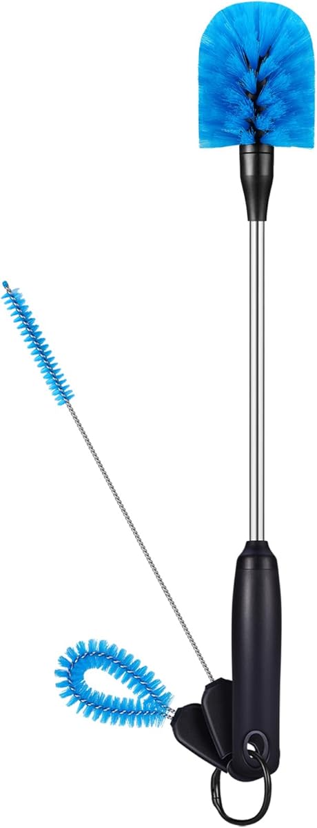 MOSOLAN 3-in-1 Stainless Steel Bottle Brush and Straw Cleaning Set, Long Handle Scrub Brush with Replaceable Head for Water Bottles, Glasswares, Mugs, Flasks, Tumblers, Vases, Round Head