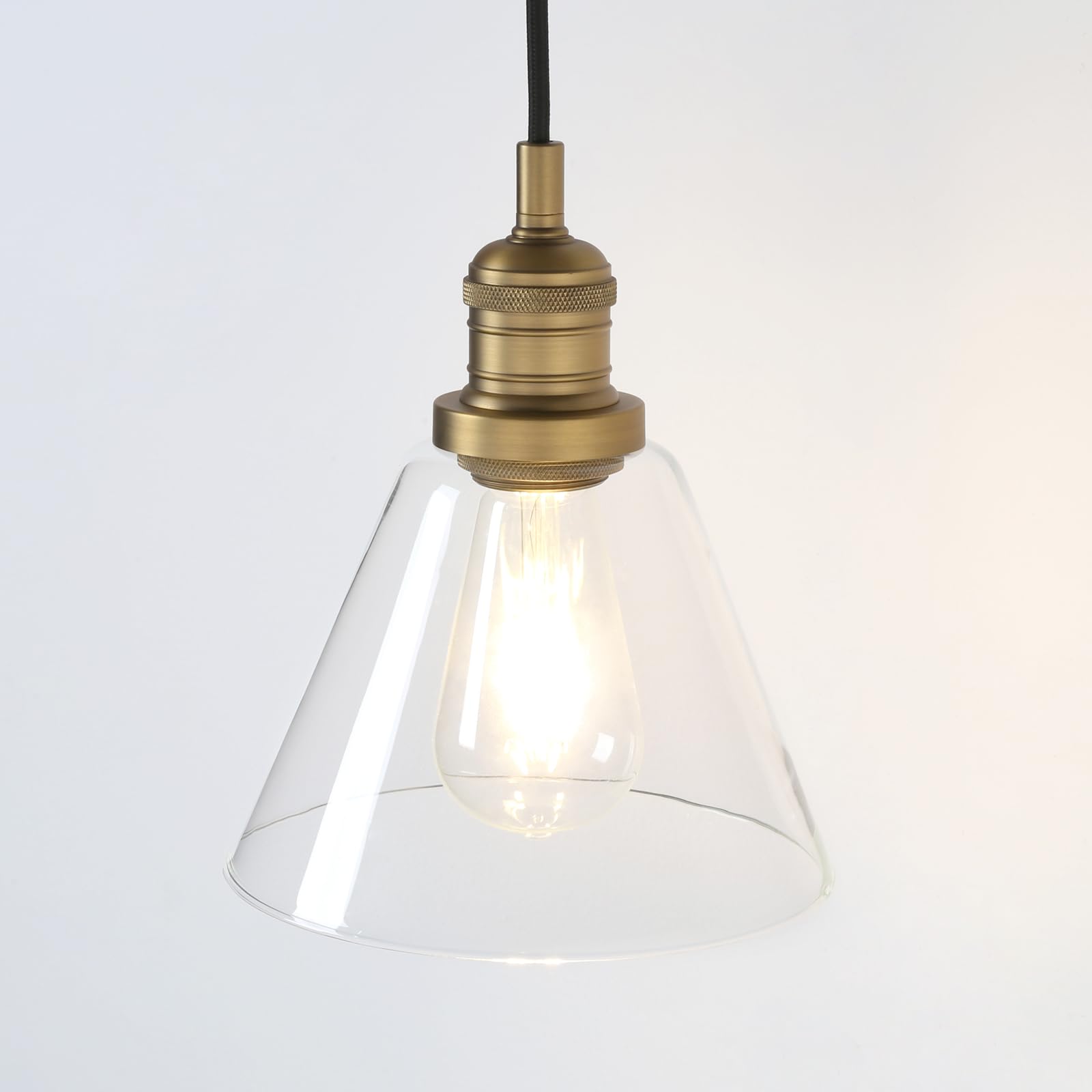Phansthy Antique Brass Industrial Vintage Pendant Light Funnel Clear Glass Lamp Shade Hanging Light Decorative Lighting Retro Ceiling Light For Living Room Hallway Kitchen Dining Room E27 (Antique Brass)