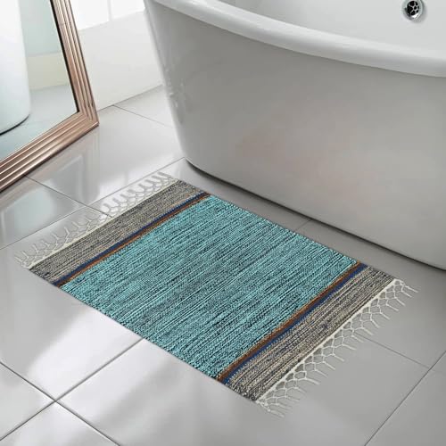 Image of Anti Slip Rectangular Door Mat, Pure Cotton, 40X60 Cm, Water Absorbing, Machine Washable Floor Mats, Best Use In Bathroom, Kitchen, Bedroom Etc. Multicolor. Pack Of 3