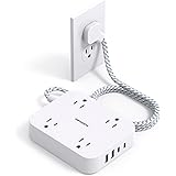 Flat Plug Extension Cord, HANYCONY 5ft Power Strip with 4 USB Ports(2 USB C), 4 Widely Outlets Extender, Wall Mount, Desk Charging Station for Office School Travel Dorm Room Essentials, ETL Listed