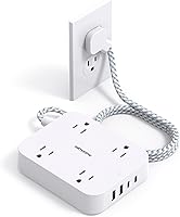 HANYCONY 5ft Flat Plug Power Strip: 4 Wide Outlets + 4 USB Ports (2 USB-C), Cruise Approved, Wall Mount Charging Station, ETL Listed